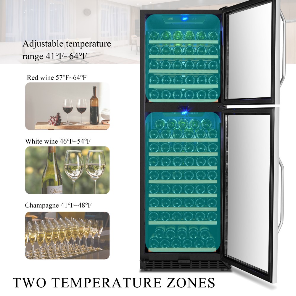 LANBO Red Wine Cooler, 162 Bottle Dual Zone Compressor Wine Refrigerator, Builtin or